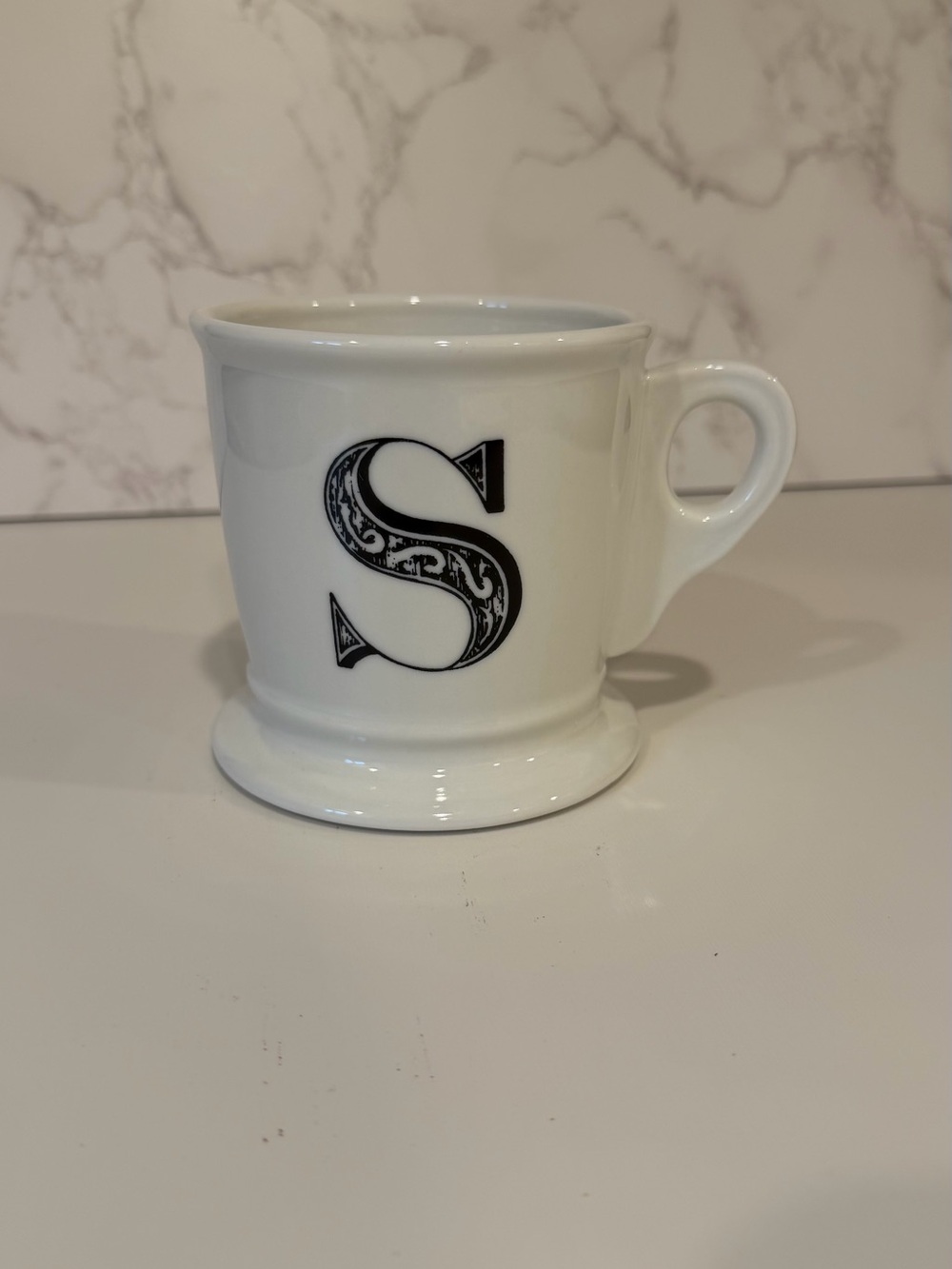 Anthropologie Coffee Mug Monogram Letter S Black White Shaving Style Cup